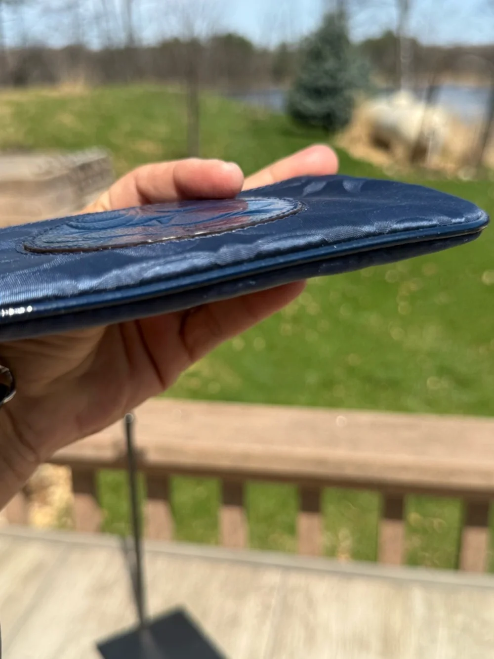 Coach Navy Sateen Logo and Patent Leather Small Wristlet EUC